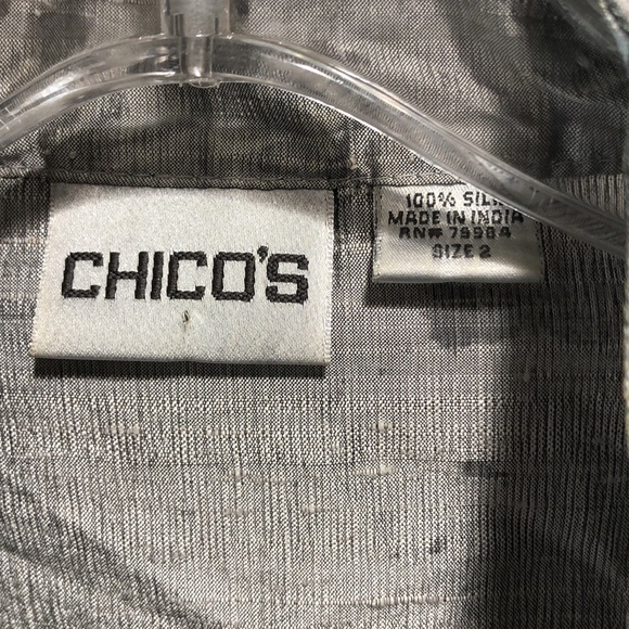 Chicos great 100 silk silver grey open front lightweight jacket nubbly M - Picture 4 of 7